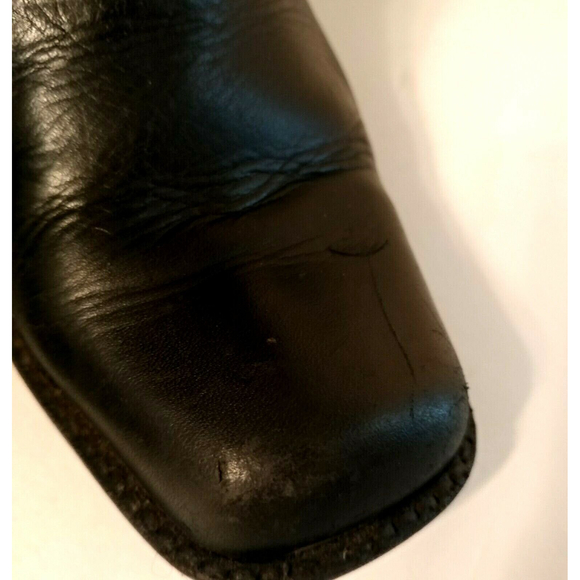 Whats What Harness Biker Boot Women's Black 6.5 Leather Brass Pull On Square Toe - Picture 9 of 12